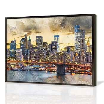 Amazon.co.jp: 絵画 夜の都会の風景ですインテリア 絵画 橋と